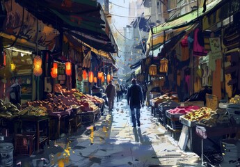 Obraz premium Capture the vibrant street scenes and bustling city life, showcasing the energy and diversity of urban environments, from busy marketplaces to charming alleyways and lively neighborhoods worldwide.