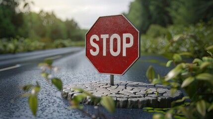 A conceptual background featuring a red "STOP" sign, rendered in 3D.
