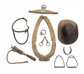 wooden yoke for horse,cowboy hat isolated on white background