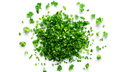 Chopped parsley leaves isolated on white, top view