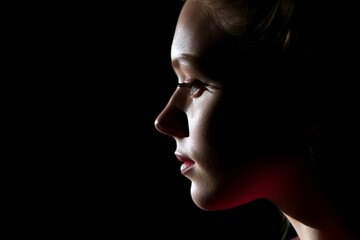 profile portrait of young woman in shadow