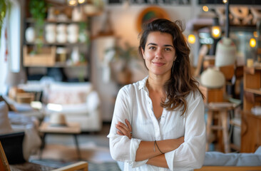 Entrepreneurial Elegance: Portrait of Woman Small Business Owner in Furniture Store