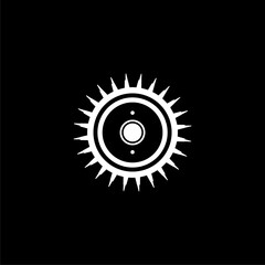 Circular saw blade icon isolated on black background. Saw wheel.