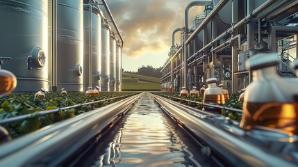 A precision fermentation plant with large vats and automated agricultural. Generative AI.