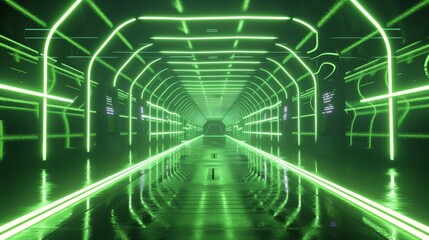 Obraz premium Futuristic Tunnel With Green Lights