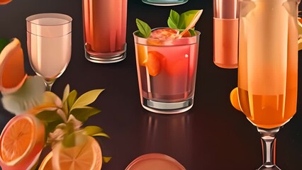 Assorted Drinks Displayed on Black Background Generative AI