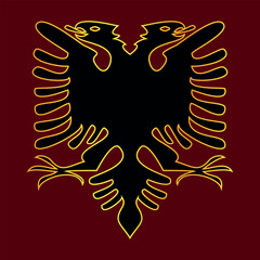Albanian eagle with two heads. Isolated black symbol on white background. Albanian flag and coat of arms. Sign vector illustration