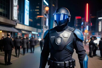 Fototapeta premium Policía futurista en la ciudad