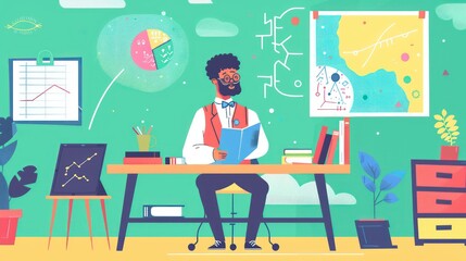 teacher in a modern classroom illustration flat design