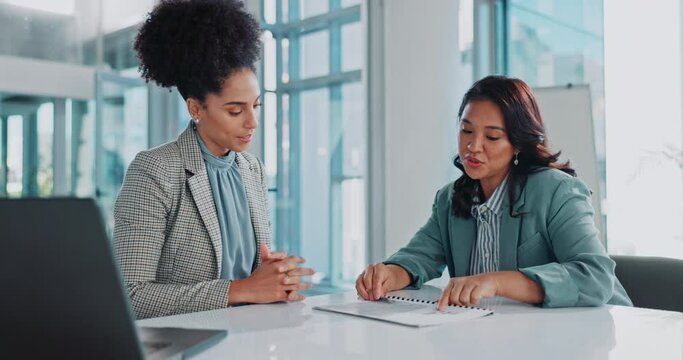 Businesswomen, handshake and paperwork signature in office for new job contract, agreement or congratulations. Female people, workplace and partnership deal or onboarding offer, hiring or welcome - Powered by Adobe