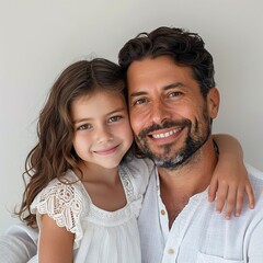 Dad with daughter on isolated background