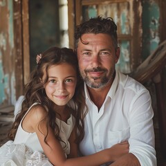 portrait of dad with little  daughter