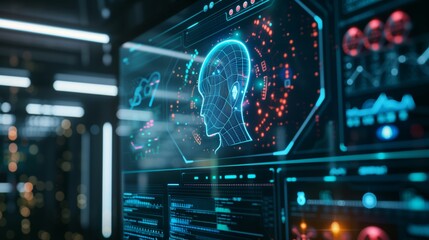 AI Power: Algorithm predicts trends, analyzes data with graphs on a screen.