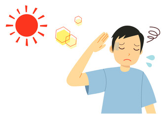暑さで体調不良になった男性のイラスト_半袖
