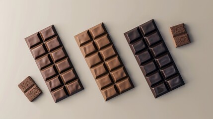 Obraz premium Dark and milk chocolate bars on a light background.