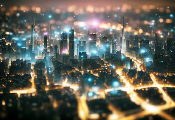 Obraz premium 'network communication information ict things internet iot concept city smart antennae tower japan tokyo wireless three-dimensional abstract access ai background building business landscape'