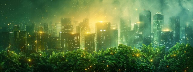 Obraz premium sky tower with green energy and industry, environmental on eco earth.