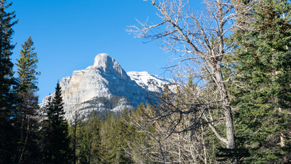 Mountain peak over a valley