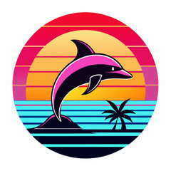 sunset-with-dolphin-clipart-vector-synthwave