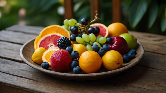 A bowl of fruit with oranges, apples, and grapes
