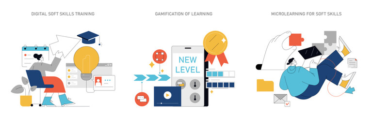 Soft Skills Training. Flat Vector Illustration