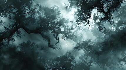 Veils of mist cling to the branches of ancient trees, their spectral forms lending an air of magic to the forest's depths.