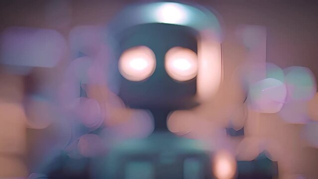 Robot With Glowing Eyes in Dark Environment Generative AI