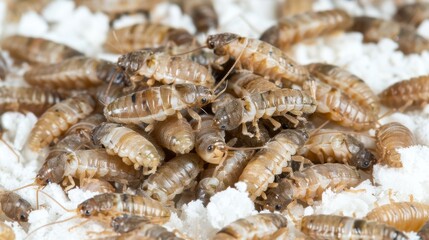 Fototapeta premium Macro photography of premium zophobas morio or tenebrio mealworms on flour background
