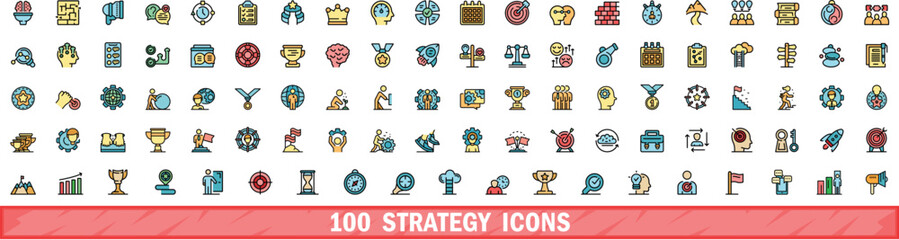 100 strategy icons set. Color line set of strategy vector icons thin line color flat on white © ylivdesign