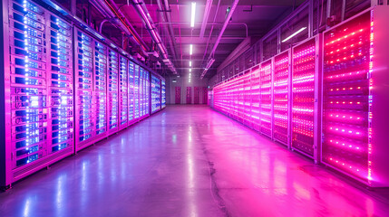 Fototapeta premium network server room data center with rows of server racks ready for data storage