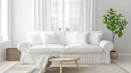 a living room flooded with pure white daylight, offering a serene and inviting atmosphere from an interior perspective.