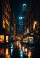 Fototapeta premium dramatic urban landscapes evocative lighting moody atmospheres, cityscapes, scenery, settings, environments, areas, scenes, views, backdrop, skyline, horizon,