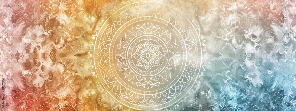 Poster a calming, mandala background with intricate patterns and soft colors.