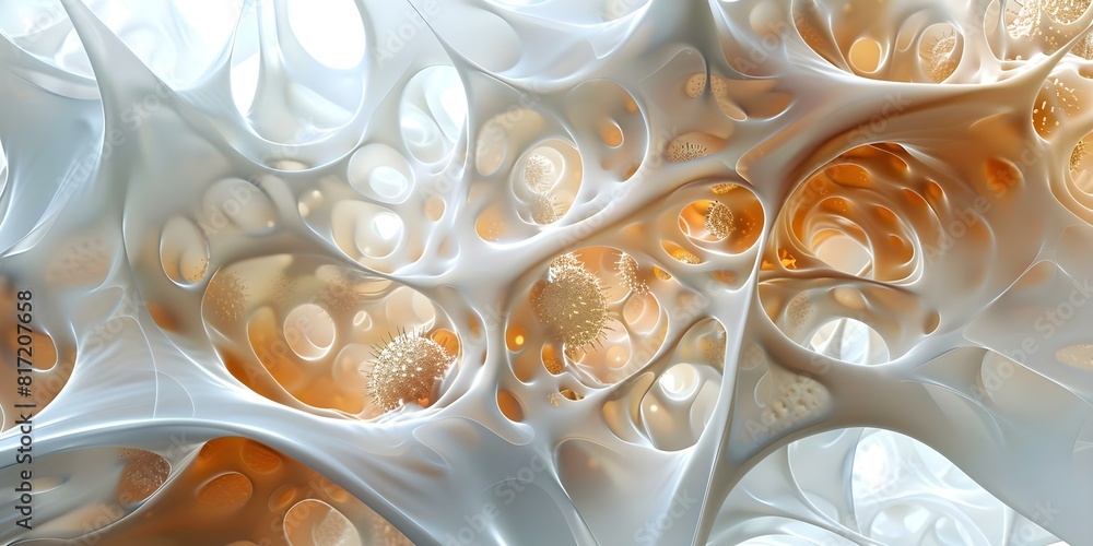 Poster exploring intricate cellular structures: an abstract medical image under a microscope. concept medic