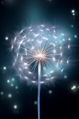 Abstract copy space image of a large dandelion illuminated 