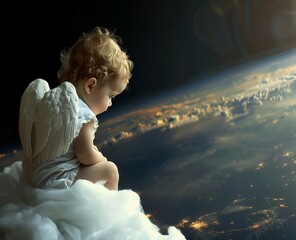 baby angel sitting on a cloud.