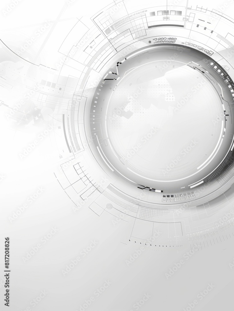 Poster abstract grey and white technology background with various tech elements, conveying a hi-tech commun
