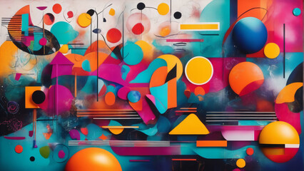 colorful contemporary modern art background with retro shapes. Highly detailed illustration