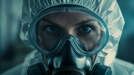 Person in hazmat suit holding a clipboard