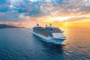 A cruise ship showcasing the interaction between the majesty of the ship and the surrounding natural beauty