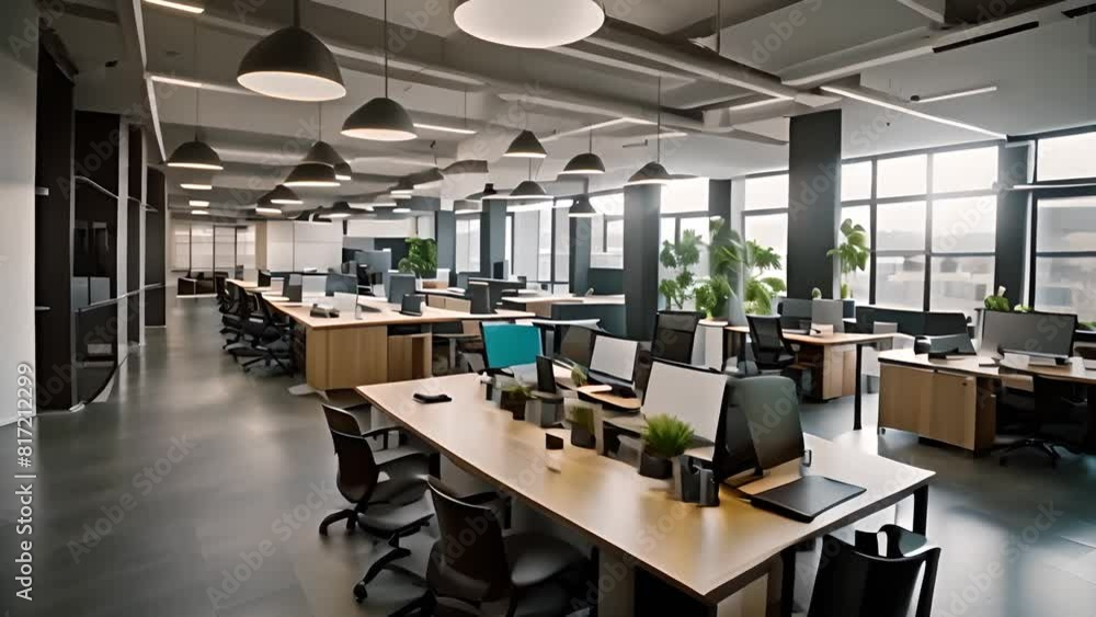 Aufkleber empty office with desks and chairs generative ai