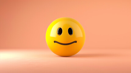 A minimalist 3D  of a single yellow relieved emoji on a solid peach background.