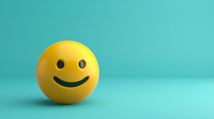 A minimalist 3D  of a single yellow giddy emoji on a solid cyan background.