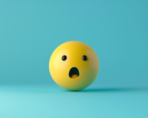 A minimalist 3D  of a single yellow shocked emoji on a solid electric blue background.