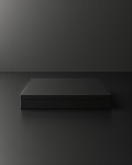 Black gift box, dark background, gray background