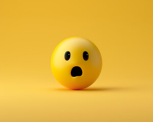 A minimalist 3D  of a single yellow surprised emoji on a solid yellow background.