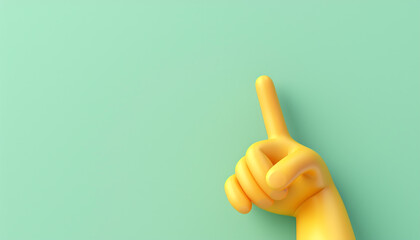 A minimalist 3D  of a single yellow finger pointing at viewer emoji with hands, on a solid light green background.