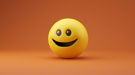 A minimalist 3D  of a single yellow mischievous emoji on a solid burnt orange background.