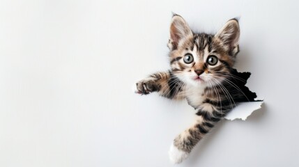 Obraz premium kitten tore paper wall small