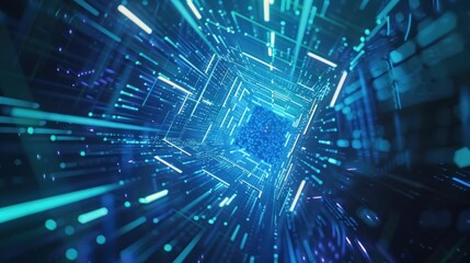 Obraz premium Digital data technology background with blue light, Digital cyber space, High speed internet digital data transfer, future technology